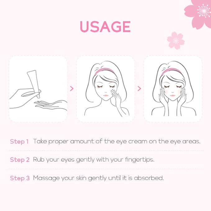 AKARY Cherry Blossom Eye Cream with Hyaluronic Acid, Lightweight Skincare Eye Cream for Dark Circles and Puffiness, Hydrating Under Eye Cream for All Skin Types, Cruelty-Free & Fragrance-Free