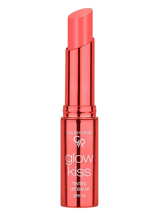 Golden Rose Cosmetics Glow Kiss Tinted Lip Balm with SPF15, Vegan Formula (Peach Shake)