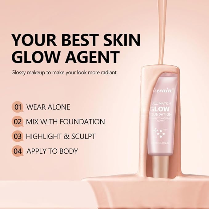 Full Match Glow Foundation, Enhance Foundation Natural Glow, Professional Coverage for a Flawless Look (Deep, Large)