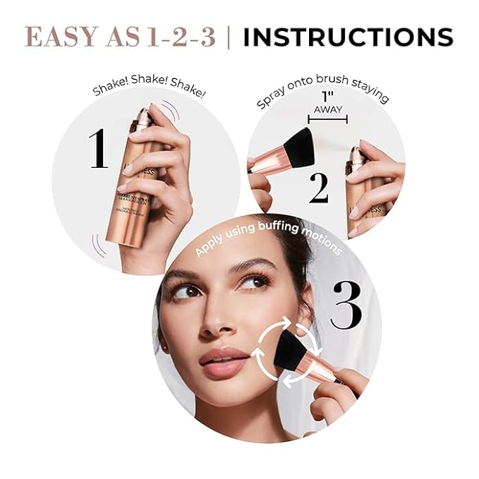 LUMINESS Silk Airbrush Spray Foundation & Buffing Brush Kit – Full Coverage Foundation & Dual-Sided Buffing Brush - Buildable Coverage, Anti-Aging Formula Hydrates & Moisturizes (Shade - Light Rich)