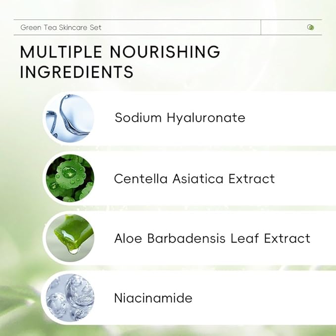 Skin Care Set, Green Tea Skin Care Sets & Kits, Skin Care for Teenage Girls Gift Set with Cleanser, Toner, Serum, Eye Cream, Facial Cream, Facial Skin Care Sets & Kits for Teenage Girls Women