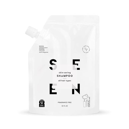 SEEN Shampoo Eco-Refill, Fragrance Free - Non-Comedogenic & Sulfate-Free Hair Shampoo- Dermatologist-Developed - Safe for Sensitive, Eczema & Acne Prone Skin