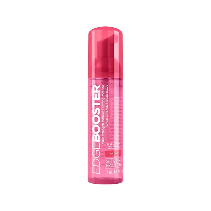 Style Factor EDGE BOOSTER Extra Strength Setting Mousse – Frizz Control, Extra Volume, and Conditioning – 2.5oz Pink Beryl Mousse for Curly Hair