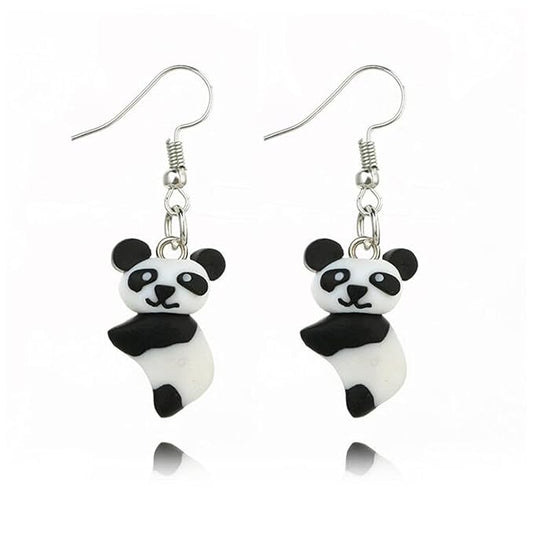 Soft Pottery Panda Earrings Cute Panda Bear Drop Dangle Earrings 3D Animal Earrings Innovative Clay Earrings Jewelry for Women and Teen Girls Gifts