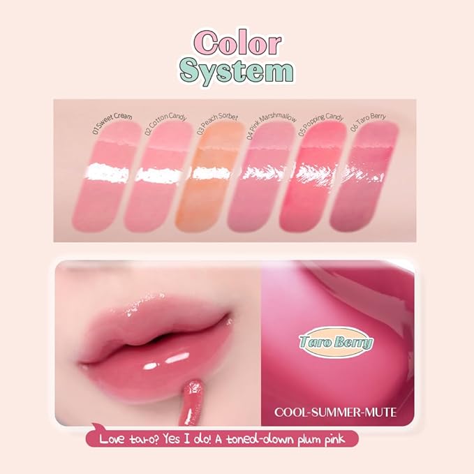 ETUDE Over Glowy Lip Gloss #6 Taro Berry | Non-Sticky Vegan Lip Tint | Moisturized & Long-lasting Lip Gloss | Daily Stain for Dry Lips, Korean Makeup, K-beauty, Perfect for Gift