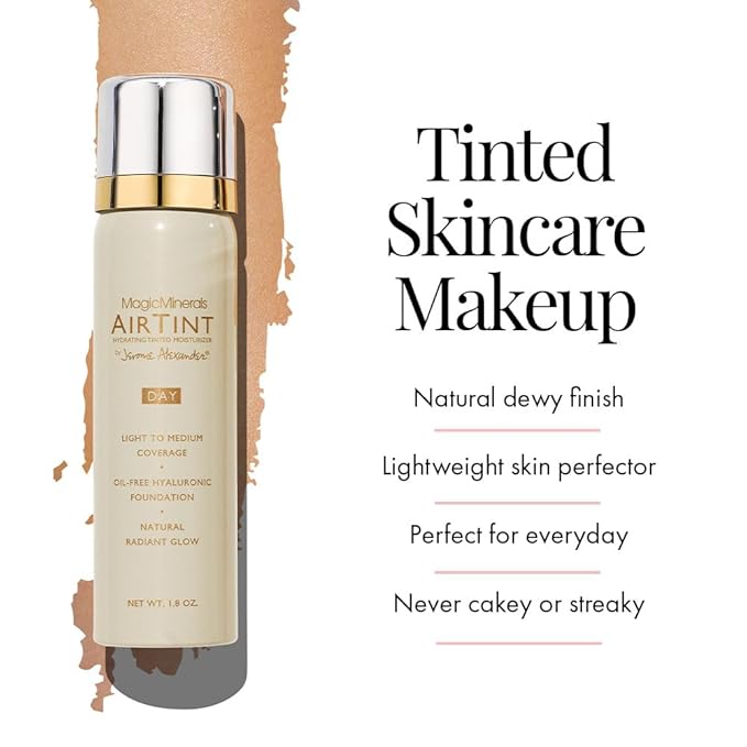 Jerome Alexander MagicMinerals AirTint Tinted Moisturizer AirBrush Spray Light Shade | Tinted Moisturizer Spray with Anti-Aging Ingredients | Dark Espresso