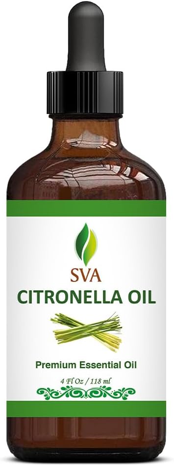 SVA Citronella Essential Oil – 4 Fl Oz – 100% Natural Citronella Oil - for Diffuser, Hair Care, Face, Skin Care, Aromatherapy, Scalp and Body Massage, Soap and Candle Making - with Dropper