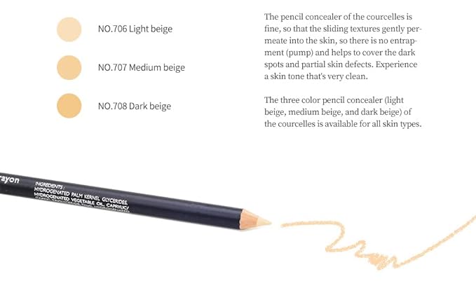 [K-Beauty Makeup] Courcelles Concealer Pencil CC706/CC707/CC708, Hard type-Natural Cover, light, medium, dark beige (CC707-Medium Beige)