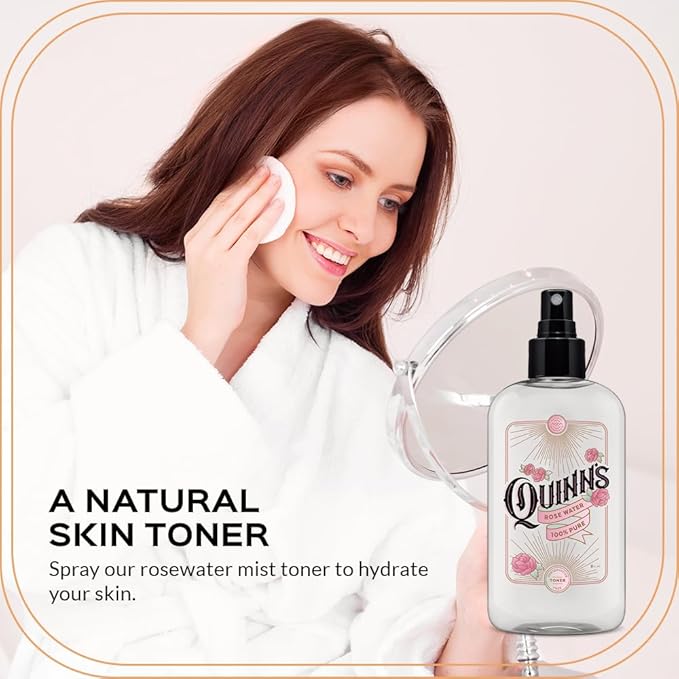 Quinn’s Rose Water - Hydrating Facial Toner Spray, Rosewater for Hair, Skin & Face Mist, 8 Ounce
