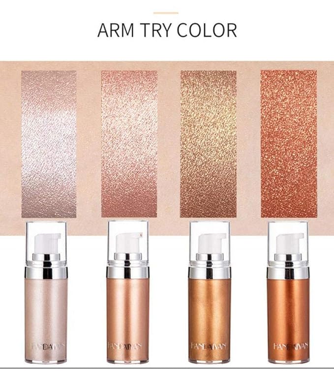 Body Face Luminizer Highlighter Cream Spray Liquid Bronzer Illuminator Glow Glistening Makeup Foundation (#4 Golden Brown)