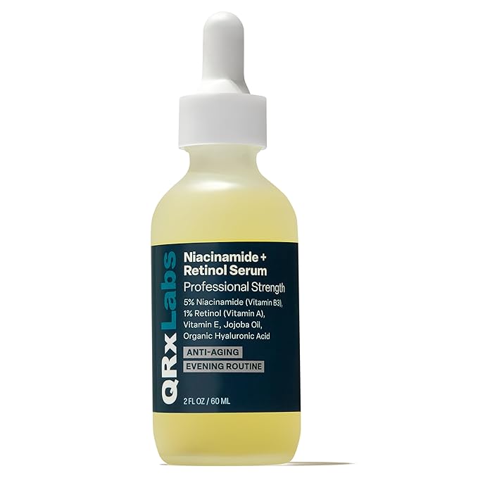 QRxLabs Niacinamide & Retinol Serum - 2 fl Oz - Niacinamide, Retinol & Arbutin - Anti-Aging Pore & Wrinkle Reducer - Fades Blemishes & Tightens Skin