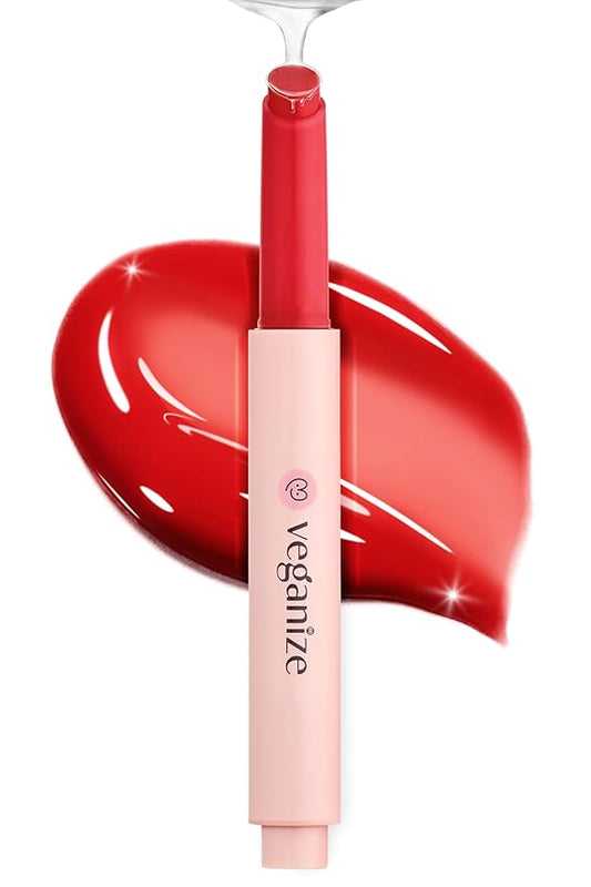 Veganize Collagen Lip Glass Balm | Hydrating Lip Balm in 9 Vibrant Colors | Moisturizing Lip Care Infused with Collagen Jelly Magic | No Animal Trial Lip Balm 0.06 oz (No. 1 Camellia Red)