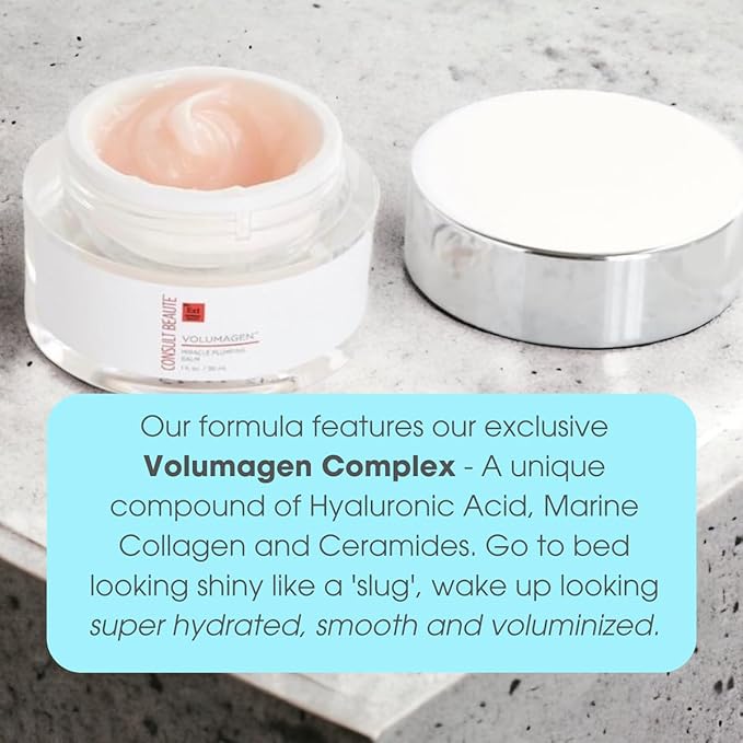 Consult Beaute Volumagen Miracle Plumping Barrier Balm - Facial Moisture Slugging - Overnight Deep Skin Hydration - Dry Skin - Hyaluronic Acid - Petrolatum Free - Lanolin Free - Mineral Oil Free 1 oz
