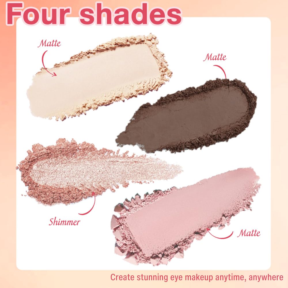 4Colors Eyeshadow Makeup Palette,Rose Gold Brown Natural Neutral Powde Eye Shadow Palette for Older Women,Long Lasting Naturing-Looking,Lightweight,Waterproof,Eye Makeup Kit Travel Size