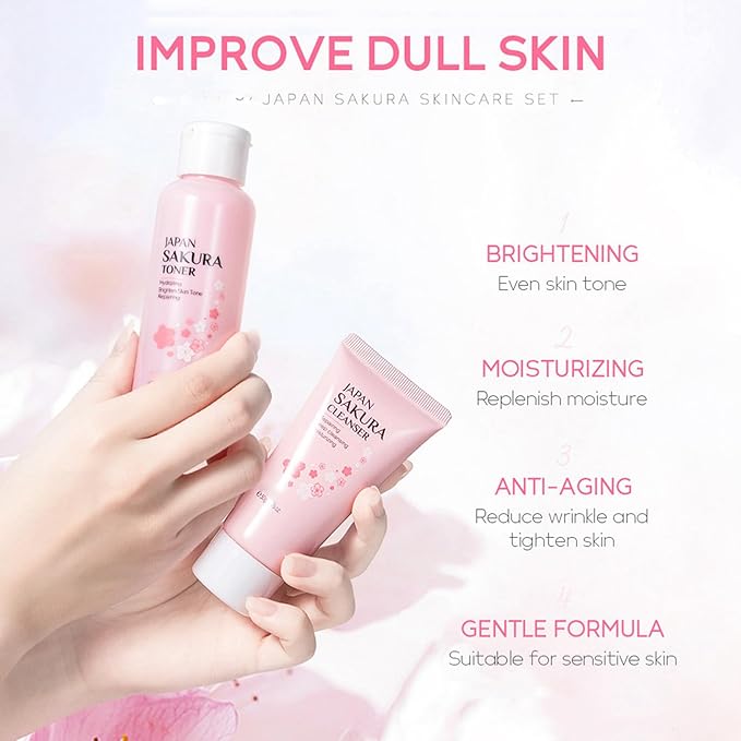 Skin Care Set Sakura Women Beauty Gift Sets Korean Skin Care Kit with Cleanser, Face Serum, Face Cream,Toner,Eye Cream,2Pcs Mud Mask - Skin Care Routine Kit for Women (SetC)