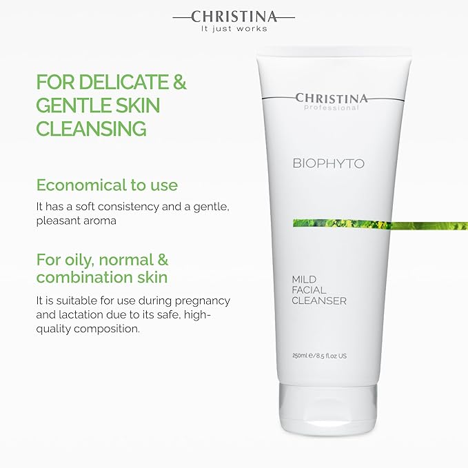 '-CHRISTINA- Biophyto Mild Facial Cleanser with Green Tea and Cucumber Extracts - 250 ml - Soapless Gentle Face Wash and Daily Facial Cleanser for All Skin Types
