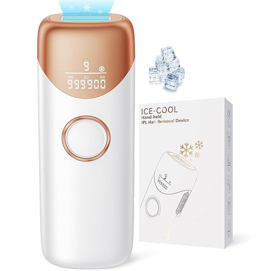 Painless IPL Laser Hair Removal Device with 5℃ Ice Cooling, 3-in-1 Permanent Hair Remover for Women & Men, At-Home Electrolysis Epilator for Face & Body Depilation (Gold)