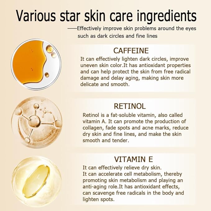 Caffeine Eye Serum Anti Aging, Retinol Eye Serum with 360° Massage Ball for Dark Circles and Puffiness, Deeply Moisturizing, Firms and Lifts Eye Skin, Enhance Skin Elasticity, Smooth Fine Lines