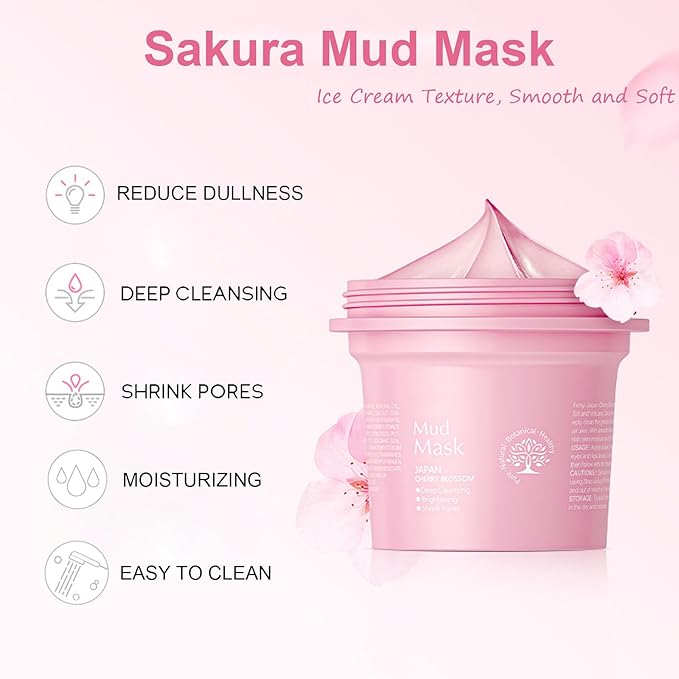 Sakura Skin Care Set, Face Care Sets for Women, 5Pcs Face Moisturizer Set Include Sakura Cream, Sakura Cleanser, Sakura Serum, Sakura Eye Cream, Sakura Mud Mask, Skin Care Gift Set for Teen Girls