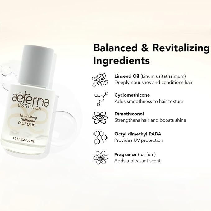 Aeterna ESSENZA - Nourishing Hair with Linseed & UV Protection - Lightweight, Non-Greasy Formula - Sulfates, Parabens & Silicones Free | For All Hair Types - 30 ml
