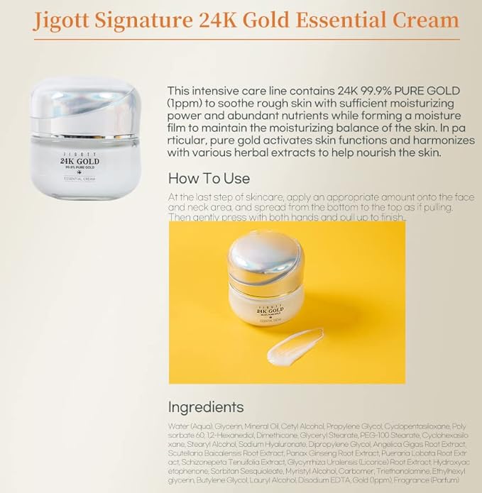 Signature 24K Gold Essential Skin Care 3 Set - Toner (150ml), Emulsion (150ml), Cream (50ml) - Korean Skincare for Healthy and Glowing Skin