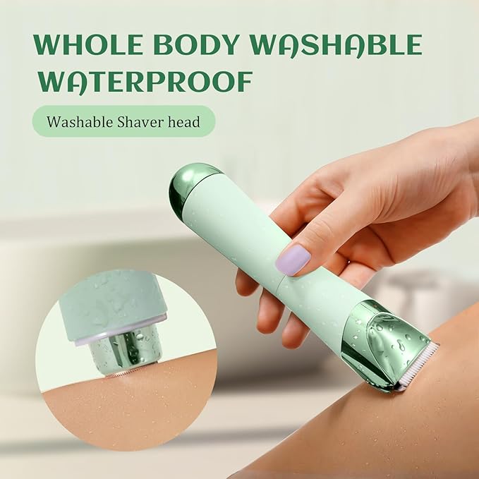 SUPRENT Bikini Trimmer Women - Painless Ladies Hair Removal - Waterproof Wet & Dry - 2 in 1 Lady Shaver for Pubic & Facial Hair - Cordless Electric Razor with USB-C Rechargeable - Green