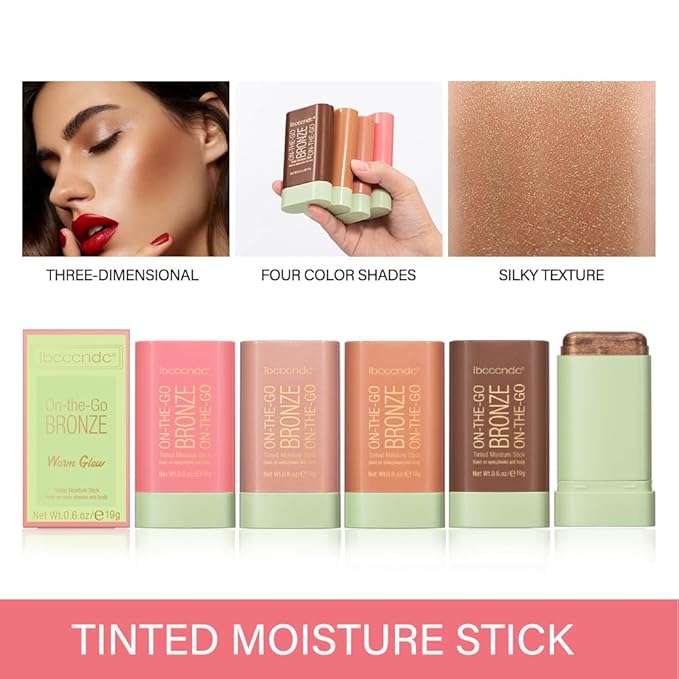 UNYOKE Soft Creamy Highlighter Blush Stick,Smooth Shimmer Bronzer Stick,Long Lasting Waterproof Blush Illuminator Luminizer,Blendable Natural Glow Makeup Cream Blush Highlight 0.6 Oz（04# Beach Glow）