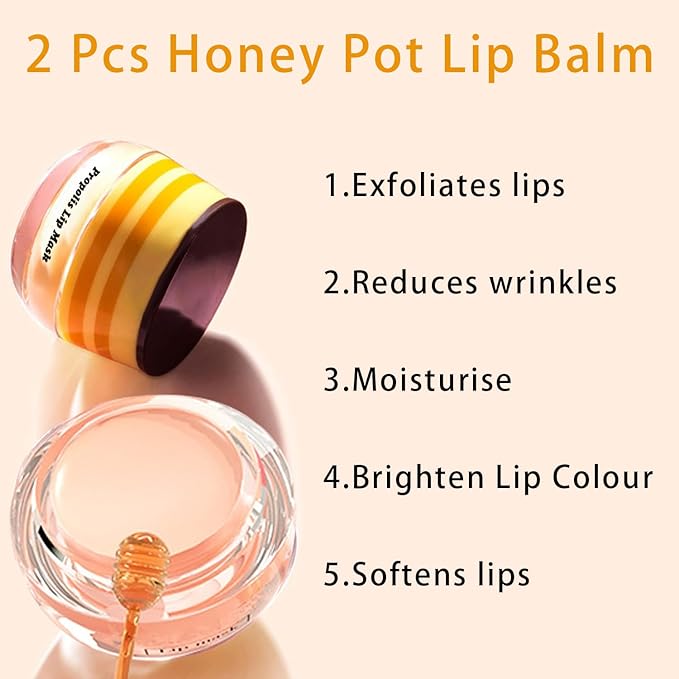 2PCS Lip Mask Overnight, Honey&Strawberry Moisturizing Repair Sleeping Lip Balm, Fade Lip Lines Bee Lip Balm, Hydrating &Prevention Dry and Crack Lip Scrubs Exfoliator (Strawberry & Strawberry)