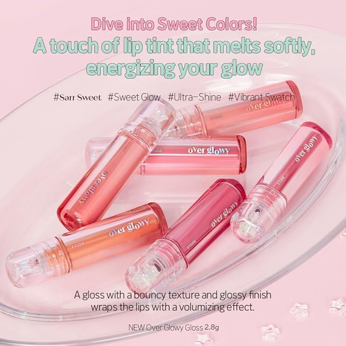 ETUDE Over Glowy Lip Gloss #4 Pink Marshmallow | Non-Sticky Vegan Lip Tint | Moisturized & Long-lasting Lip Gloss | Daily Tint for Dry Lips, Korean Makeup, K-beauty, Perfect for Gift