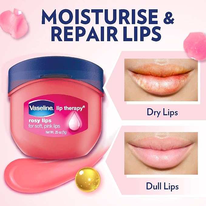 Vaseline Lip Therapy Lip Balm Mini, Rosy Lips | Lip Repair in a Container for Cracked, Dry Lip | Travel Size 0.25 Oz (Pack of 6)