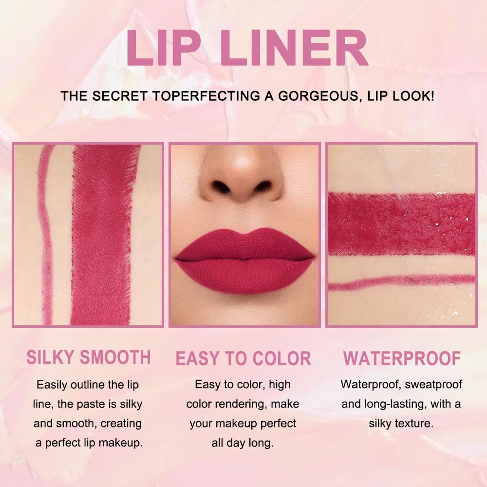 Kaely 2-in-1 Plum Red Lip Liner & Lipstick Set Kit for Women, Matte Lips Kit with Lip Liner Lip Stains Long Lasting Waterproof 24 Hour Lipstick and Lip Liners Combo Lipliners Pencil Set 02