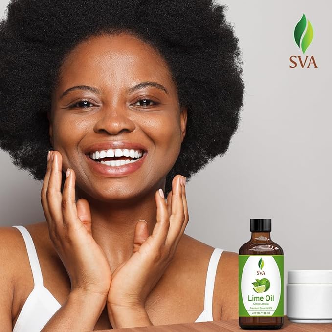 SVA Lime Essential Oil – 4 Fl Oz – 100% Natural Lime Oil - for Diffuser, Hair Care, Face, Skin Care, Aromatherapy, Scalp and Body Massage, Soap and Candle Making - with Dropper