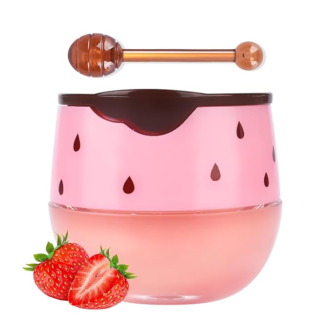 Strawberry Sleeping Lip Mask,Honey Balm Strawberry Lip Balm Honey Pot,Overnight Strawberry Lip Mask for Lip Care Product Moisturize Lip Skin,Plumping Lip and Hydrate Lips 1PC