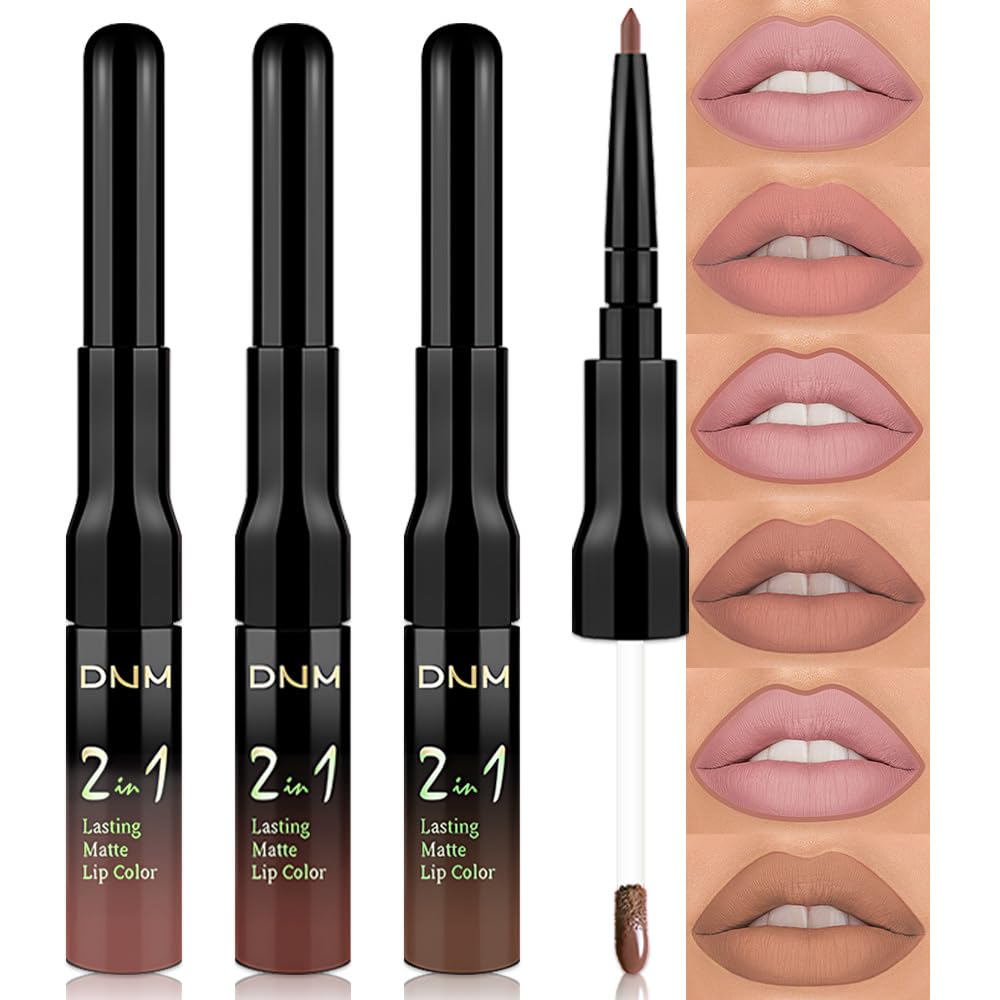evpct 3Pcs Pale Neutral True Nude Matte Lip Liner & Liquid Lipstick Stain Makeup Set for Women, Lip Liner Stain Long Lasting Waterproof Smudge Proof, Cruelty Free Lip Makeup 24 hours originales labios
