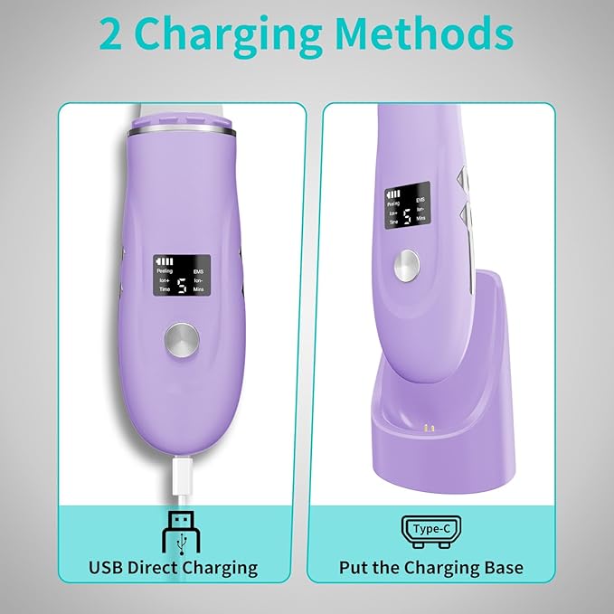 Skin Scrubber Facial Spatula - 4-in-1 Deep Cleansing Tool for Pore Extraction, Fast Charging Dock Blackhead Remover Face Spatula for Facial Skincare Women Gift (Purple)