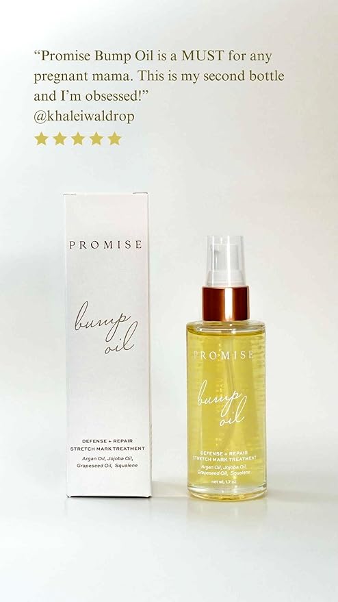 Promise Stretch Mark Prevention Bump Oil, Defense + Repair, Clean Pregnancy Skincare, Non-Toxic, Pregnancy Belly Oil, Vegan, Fast Drying