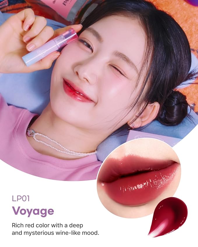 DEARMAY LA PISTE LIP TINT LP01 Voyage 0.14 oz. long lasting lip stain with glossy finish and lightweight texture, non sticky, hydrating formula with no flaking and glassy vivid tint, korean makeup
