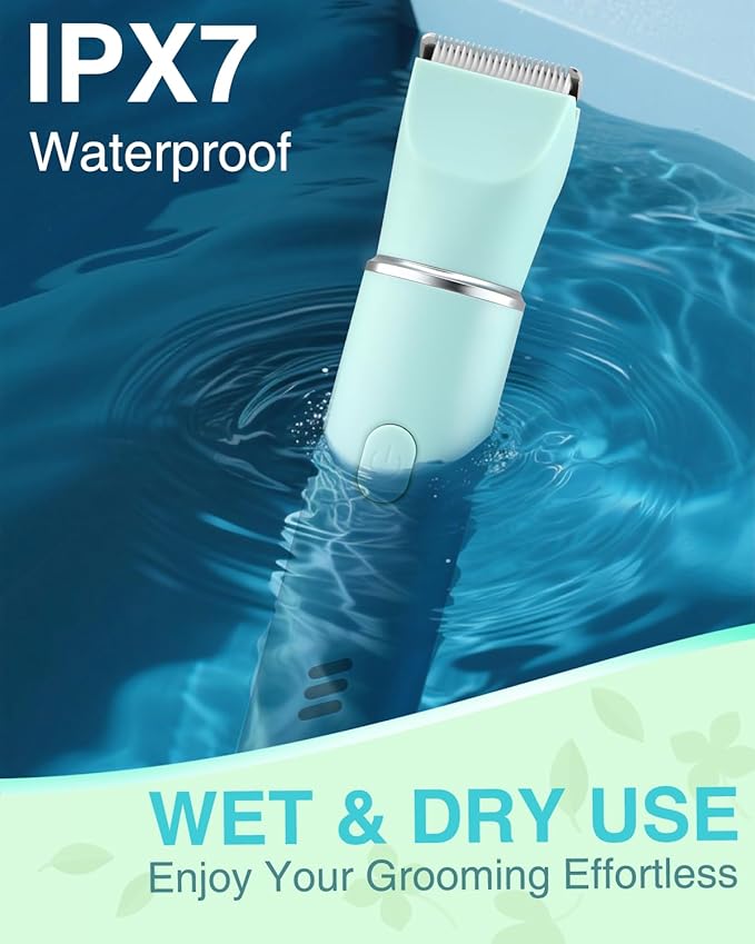 Bikini Trimmer for Women,2-in-1 Painless Electric Razors & Shaver Nose,IPX7 Waterproof,Body Hair Trimmer for Underarm/Pubic/Nose/Legs,USB-C Rechargeable Women's Grooming Kit (Mint Green)