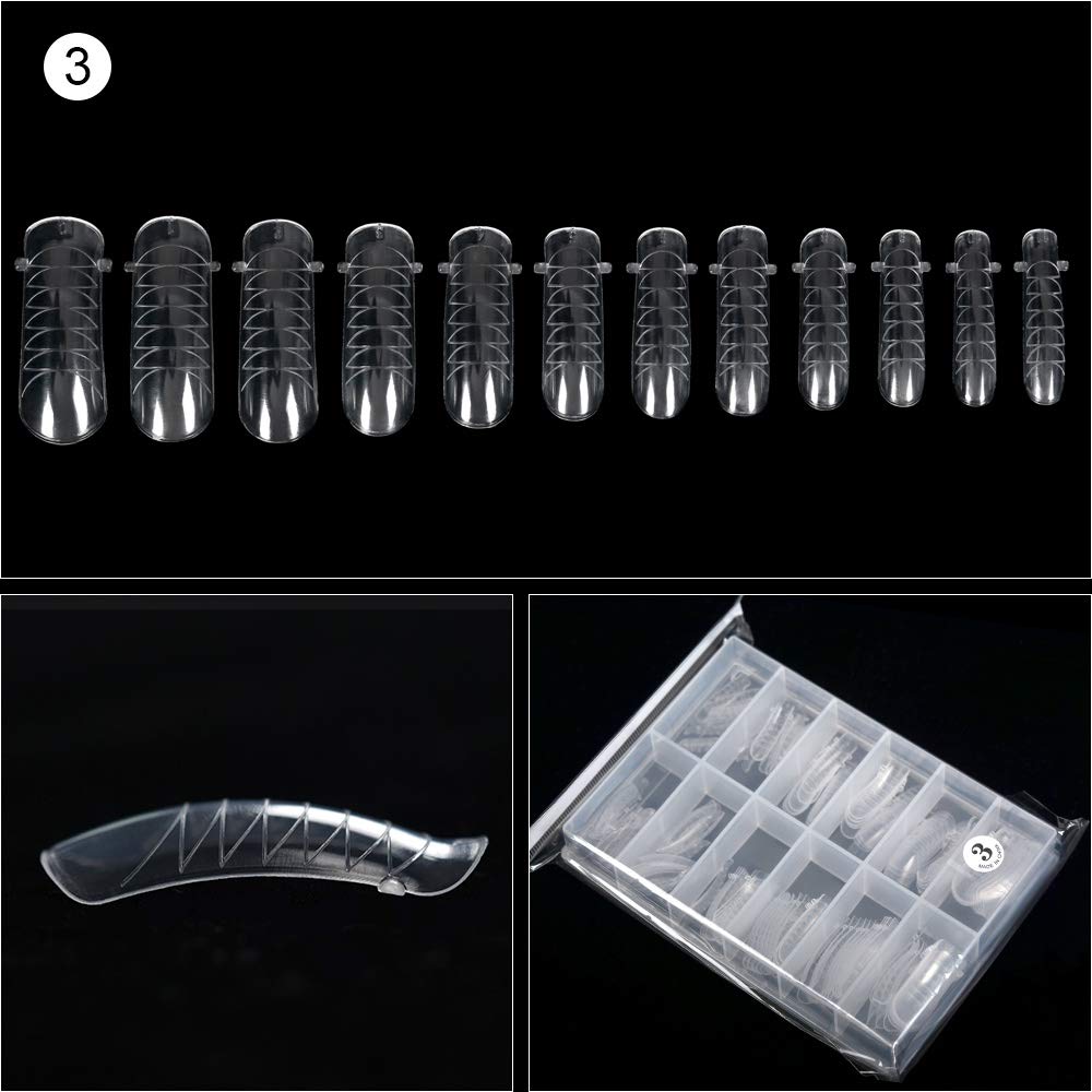 KADS 120PCS Clear Full Cover Dual Nail System Form UV Gel Acrylic Nail Art Mold Artificial Nail Tips with Scale for Extension (MODEL 3)