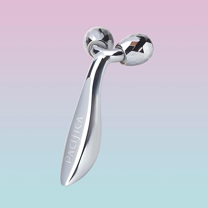 Pacifica Future Youth Stainless Steel Face Roller – Cooling Dual Gua Sha Facial Massager for Sculpting, Contouring & De-Puffing – Anti-Aging Skin Care Tool for Wrinkles & Fine Lines Lymphatic Drainage