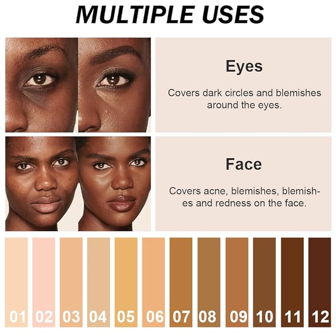 Kaely 2Pcs Cream Pot Concealer Full Coverage Set,Conceal Brighten Dark Circles,under Eye Color Correcting Concealer,Waterproof Foundation Palette with Brush,corrector de ojeras,Vegan Makeup,11+12