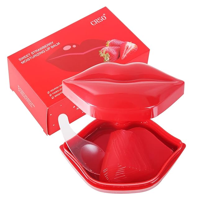 Lip Masks Sheet,Moisturizing Crystal Collagen Gel,Anti-Aging Lip Patches Reduces Lip Lines,Plump Dry Lips Overnight Lip Care,Fall/Winter Collagen Lip Sleep Mask 20 Packs with Box,Red