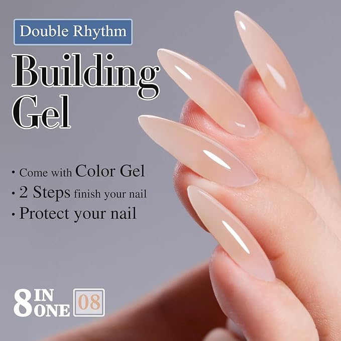 Double Rhythm Clear Gel Nail Polish 15ml Nail Strengthener in a Bottle Nail Extension Hard Gel Soak Off Long Lasting UV Gel (Pastel Nude 8 in 1-8)