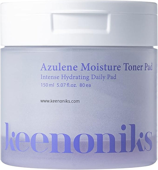 Azulene Moisture Toner Pad - Anti-flammatory & Hydrating Facial Pad with Chamomile Extract, Panthenol & AQUAXYL for Red, Sensitive SkinㅣKorean Skincareㅣ 80 Pads (5.07 Oz)