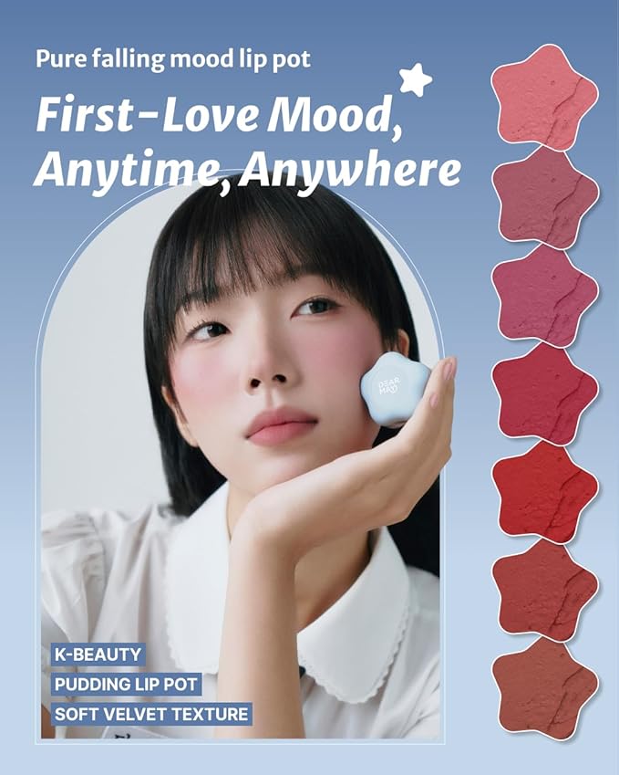 DEARMAY Pure Falling Mood Lip Pot No. 05 Stolen Kiss 0.23 Oz. Vegan Lip Stain Lip & Cheek Multi-Use Tint With Hydrating Formula for Smooth Soft Blend Without Dryness or Fine Lines, Korean Makeup