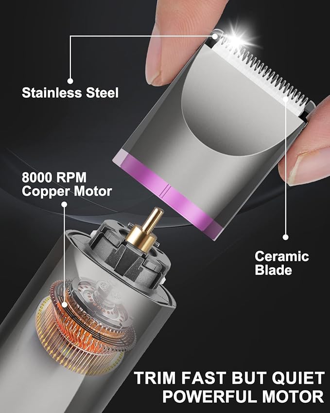 Pubic Hair Trimmer Women Bikini Trimmer Electric Shaver Razor for Bikini Armpit Legs Groin Hair Removal Body Hair Trimmer, Rechargeable Waterproof for Wet and Dry Use，Gray&Purple