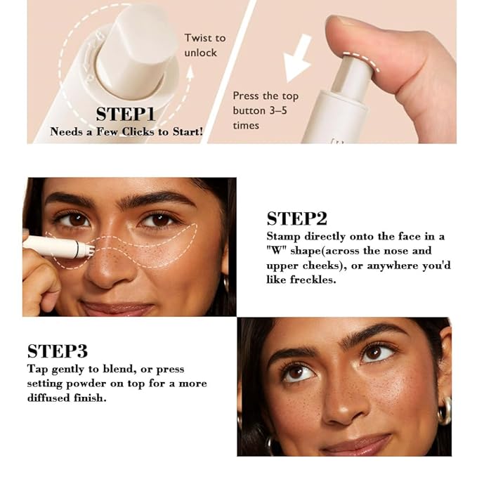 Upgrade Freckle Pen Stamp– Waterproof Faux Fake Freckles Makeup Tool, Natural-Looking Freckle Maker & Spray with Multi-Prong Precision Stamp Head, Long-Lasting Sunkissed Makeup (DARK)