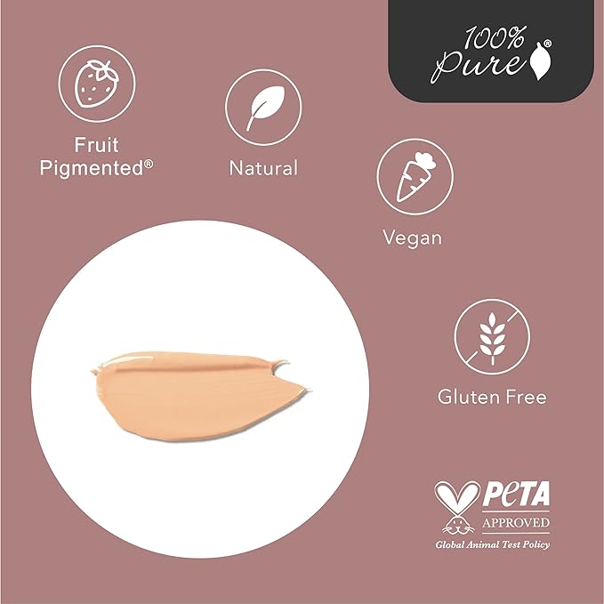 100% PURE Tinted Moisturizer Anti-Aging Face Makeup - Fruit Pigmented Alpine Rose Light to Medium Coverage & Dewy Glow - Lightweight Foundation Fair Skin w/Pink Undertone - Vegan - 1.7 Fl Oz