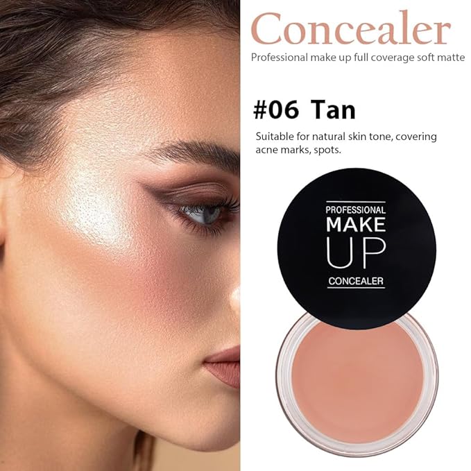 Kaely Pot Concealer Full Coverage Set,under Eye Brightener Concealer for Conceals Dark Circles,Waterproof Foundation Face Makeup Brush Kit,Color Correcting Concealer,Eye Ring corrector de ojeras 06