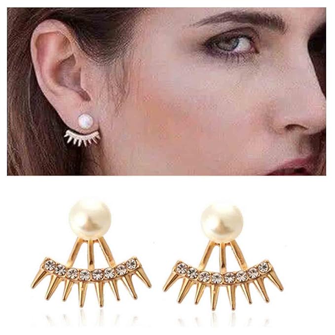 Punk Spike Ear Jacket Earrings Gold Pearl Studs Earrings Minimalist Front Back Studs Earrings Modern Edgy Earrings Jewelry for Women and Girls Gift
